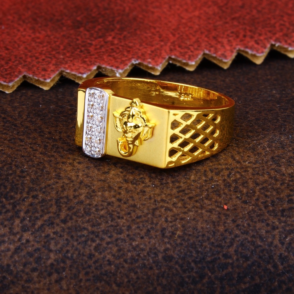 gold ganeshji design cZ diamond Ring 149