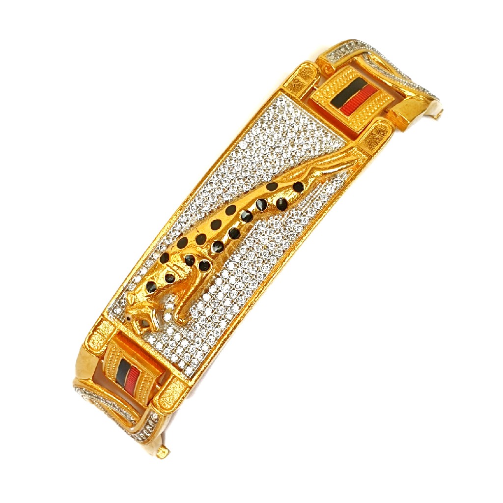1 Gram Gold Forming Jaguar With Diamond Antique Design Bracelet Kada For Men   Style A954