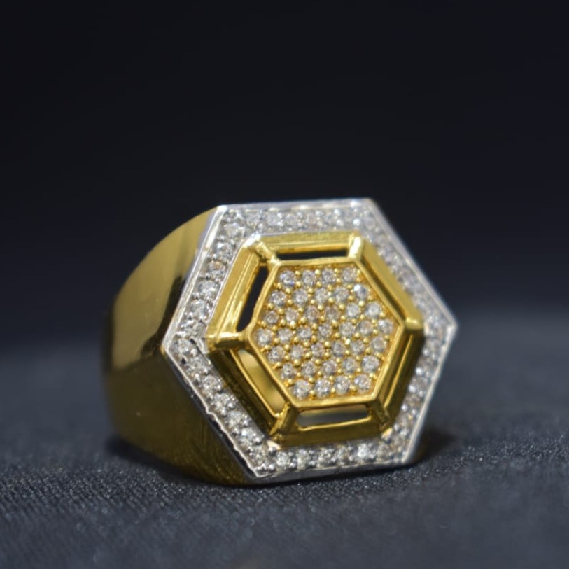 916 Gold CZ Hexagon Shape Ring For Men MK-R22