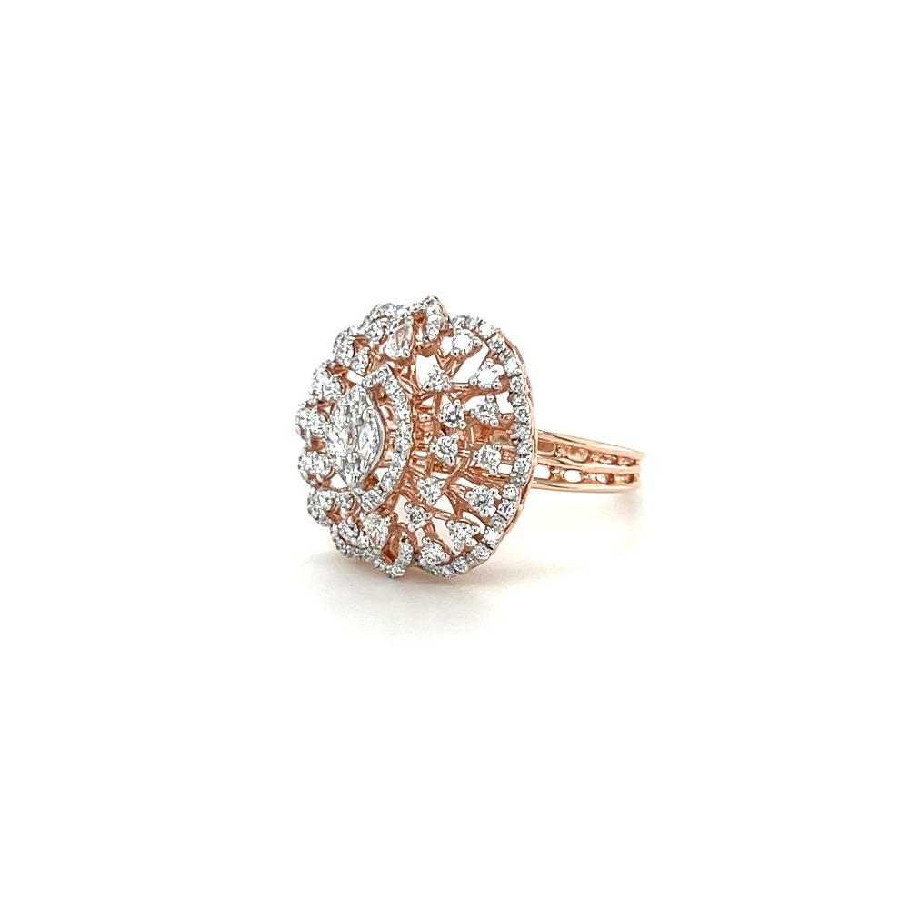 Rose gold and diamond statement ring with marquise cluster