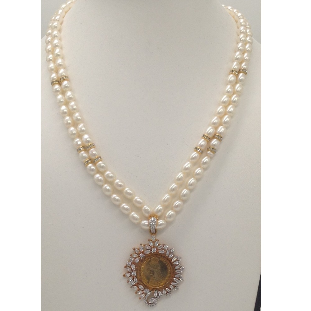 White cz souverign pendent set with 2 line oval pearls jps0323