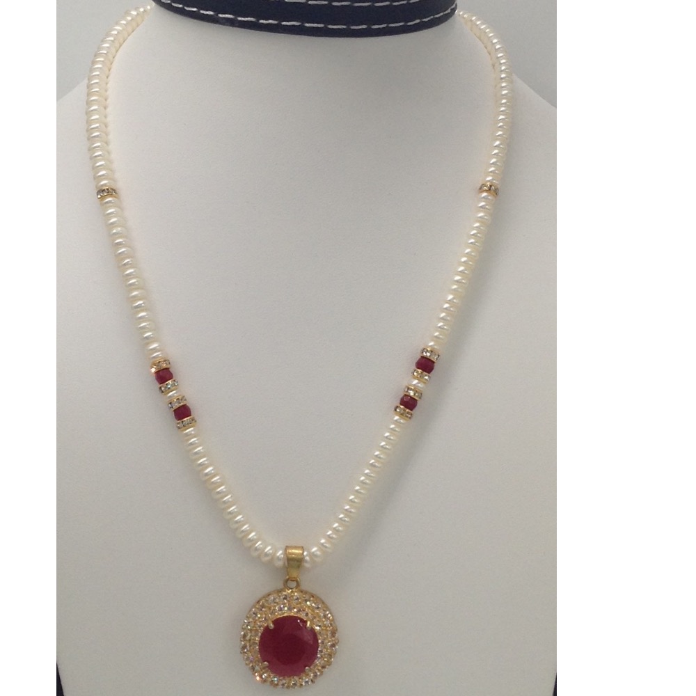 White;Red cz stones pendent set with flat pearls jps0025