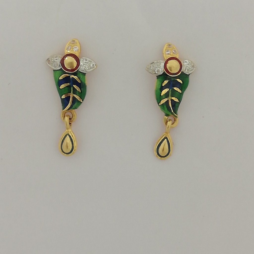 916 gold leaf design fancy earrings