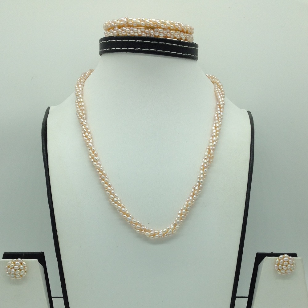 Freshwater pink rice 4 lines pearls twisted full set jpp1060