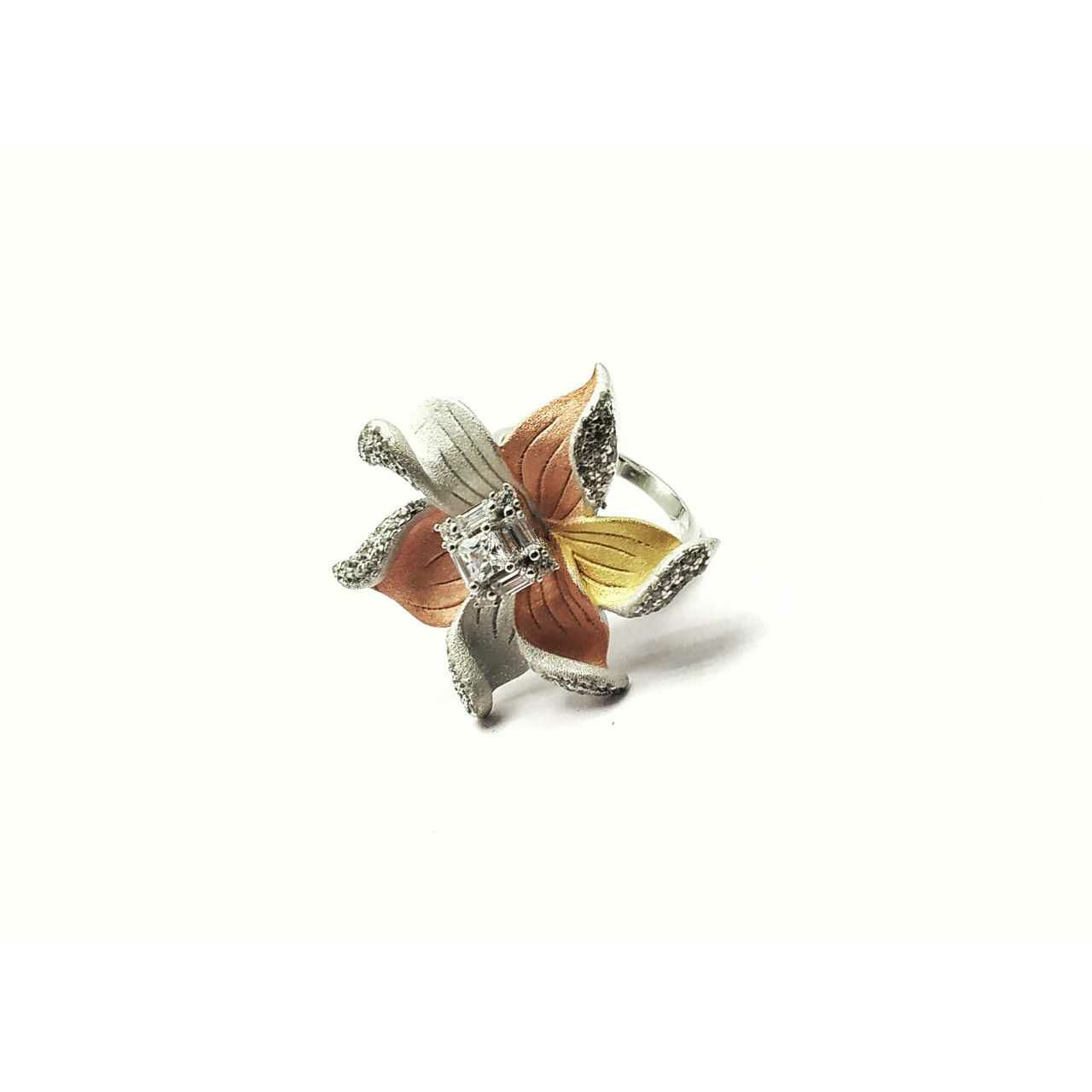92.5 Sterling Silver Gold,Rose Gold & Rodyam Silver Combination Ring Ms-2998