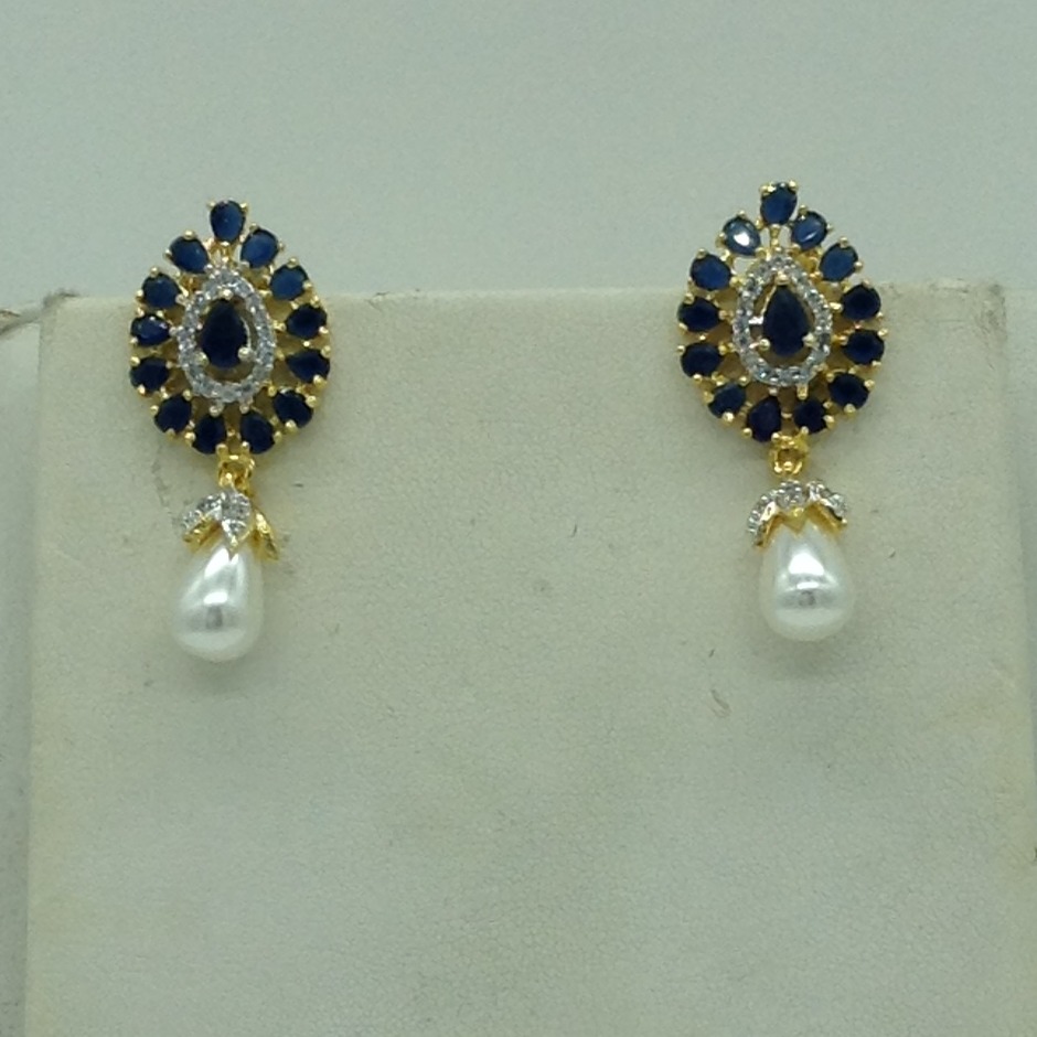 White;blue cz pendent set with 2 line flat pearls jps0643