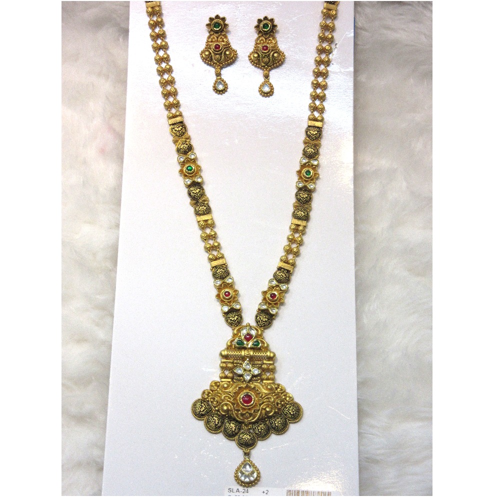 Vintage gold hm916 long jadtar necklace set