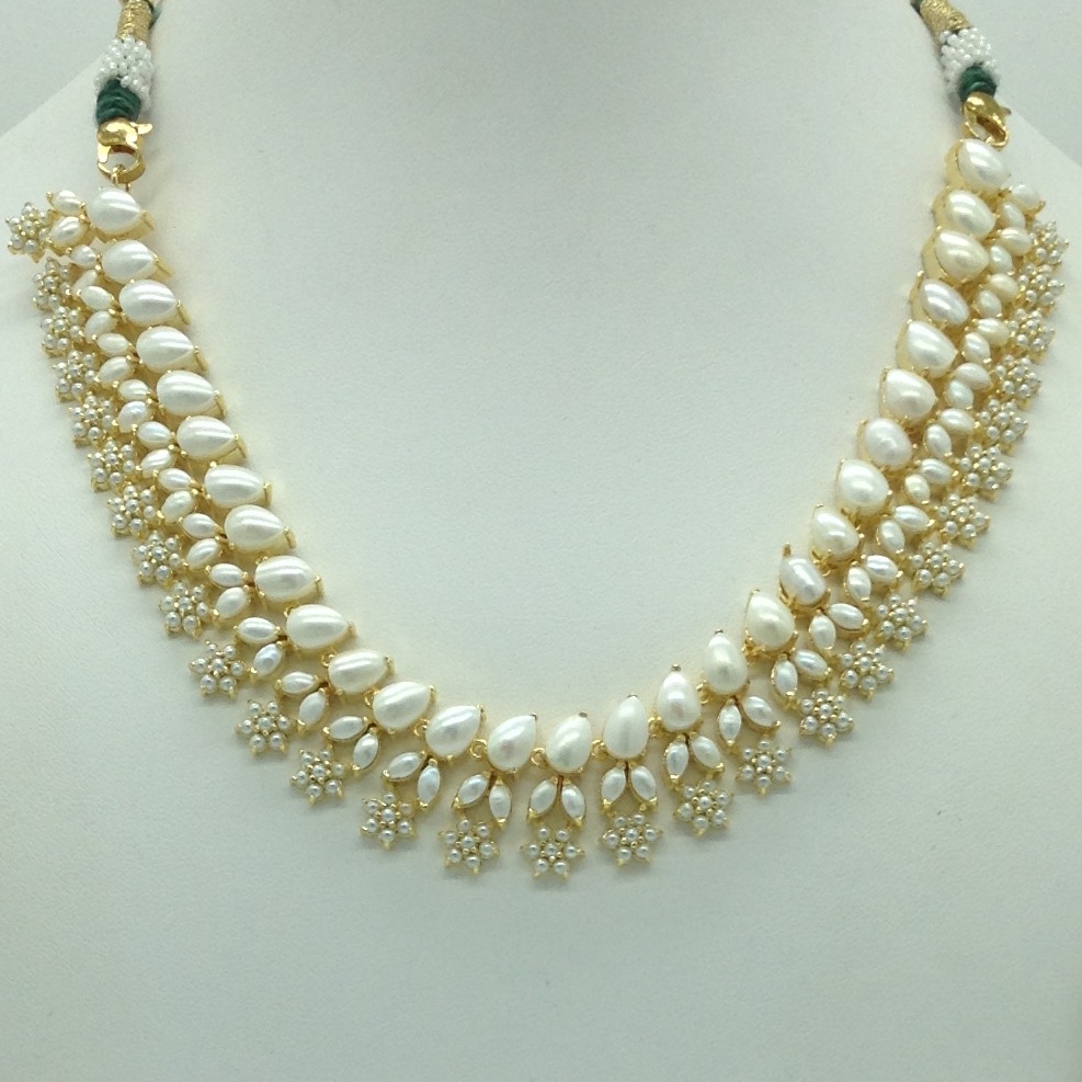 Freshwater white button pearls necklace set jnc0107