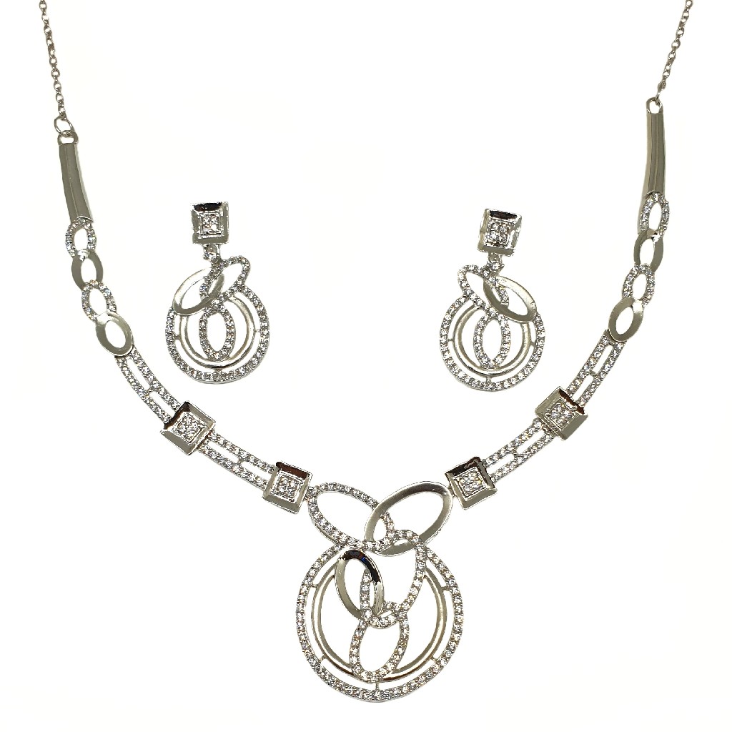 925 Sterling Silver Round Shaped Fancy Necklace Set MGA - NKS0099