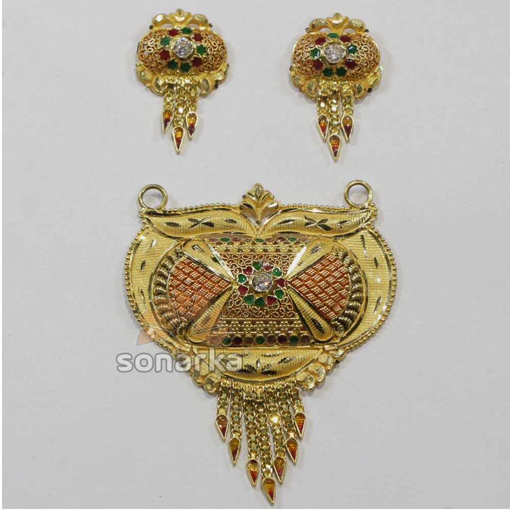 22k gold kalkutti Pendent Set with minakari