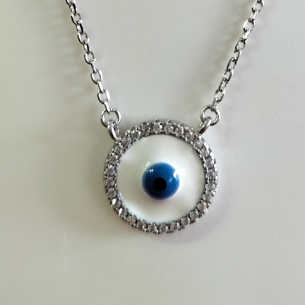 92.5 Silver Evil Eye Diamond Chain Pendant