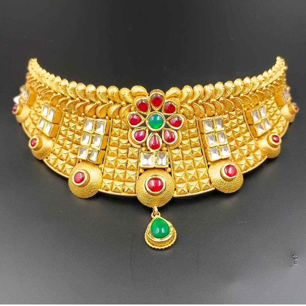 916 Gold Hallmark Choker Bridal Necklace Set 
