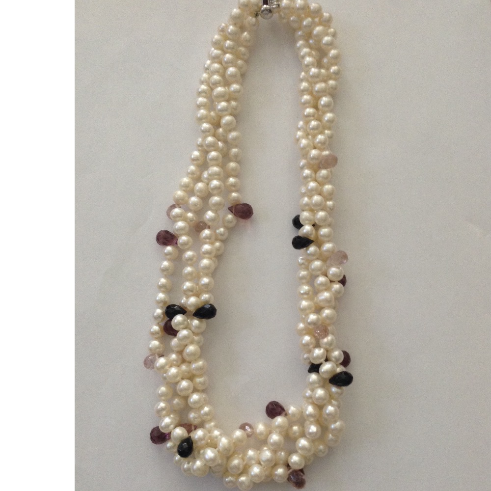 white potato pearls necklace with amethyst drops JPM0254