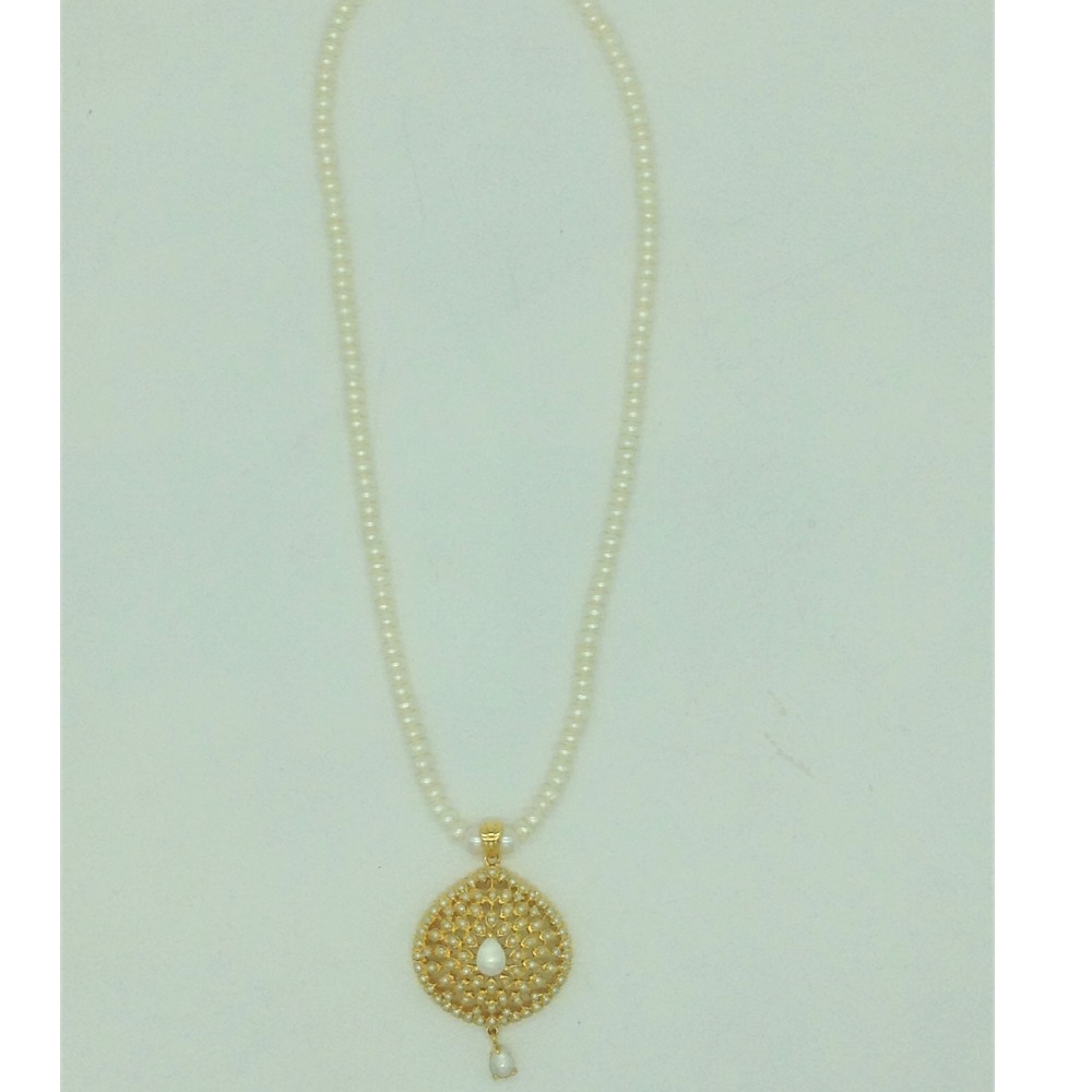Pearls pendent set with 1 line flat pearls mala jps0678