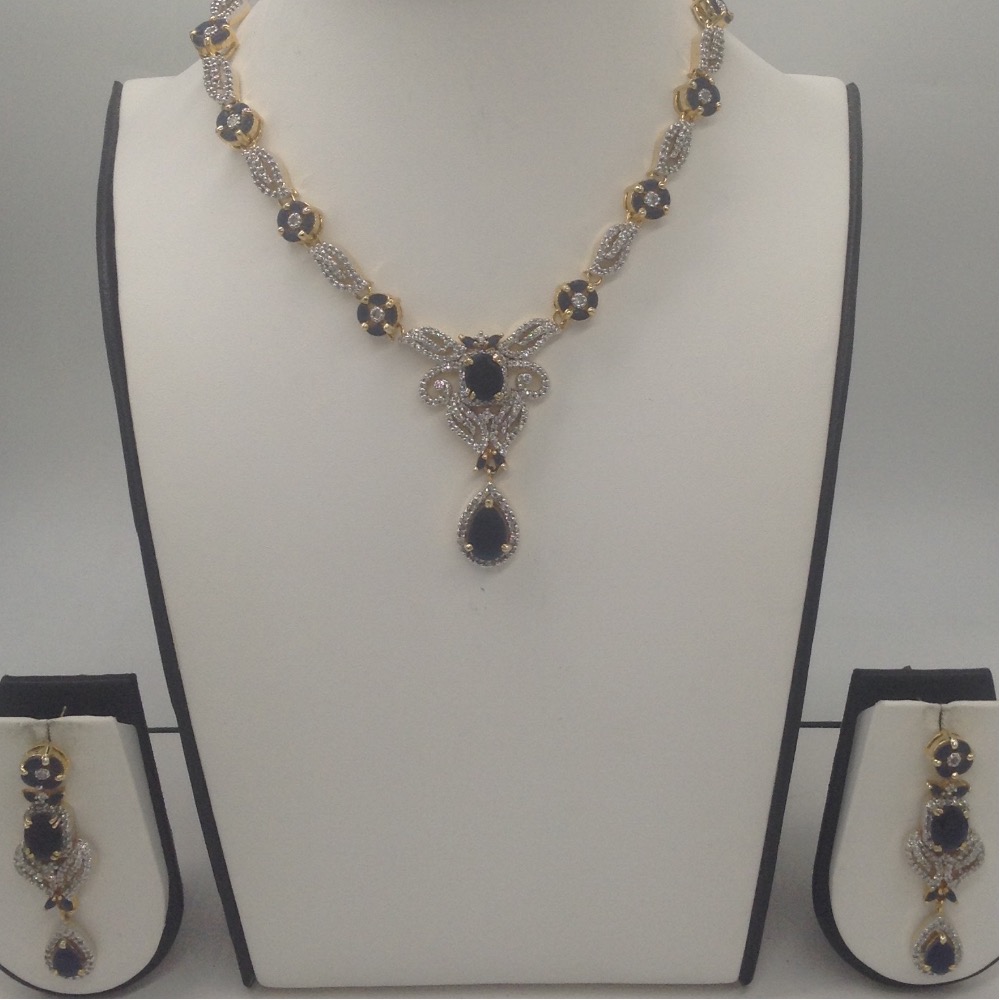 Blue sapphires and white cz stones necklace set jnc0058