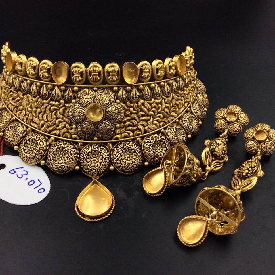 22k gold bridal antique choker necklace set