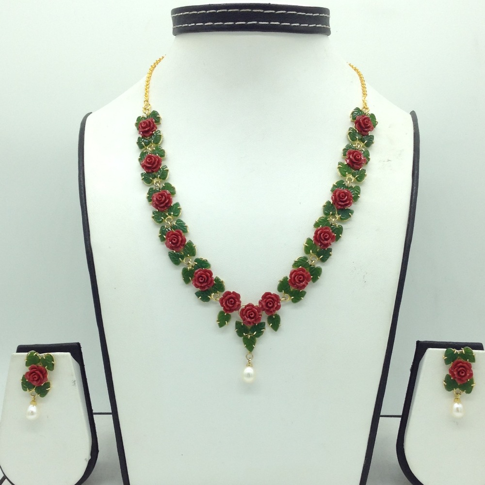 Coral flower and jade leaves necklace set  jnc0135